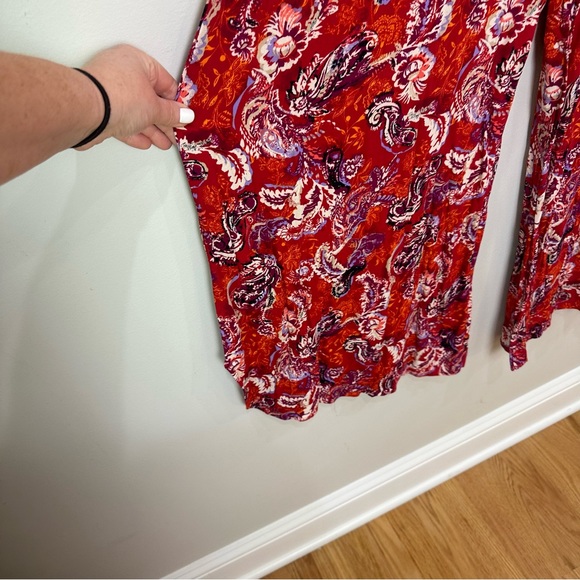 Free People Paisley Flowy Pant Red Wide Leg - Picture 7 of 11